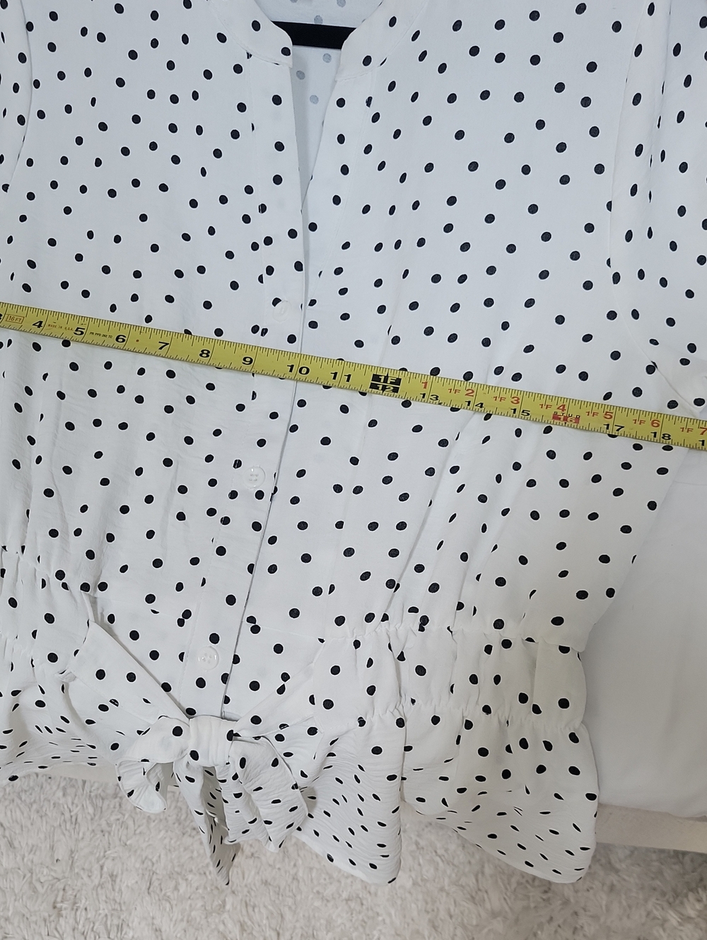 Polka Dot Drawstring Waist Blouse - White/Black - Picture 5 of 6